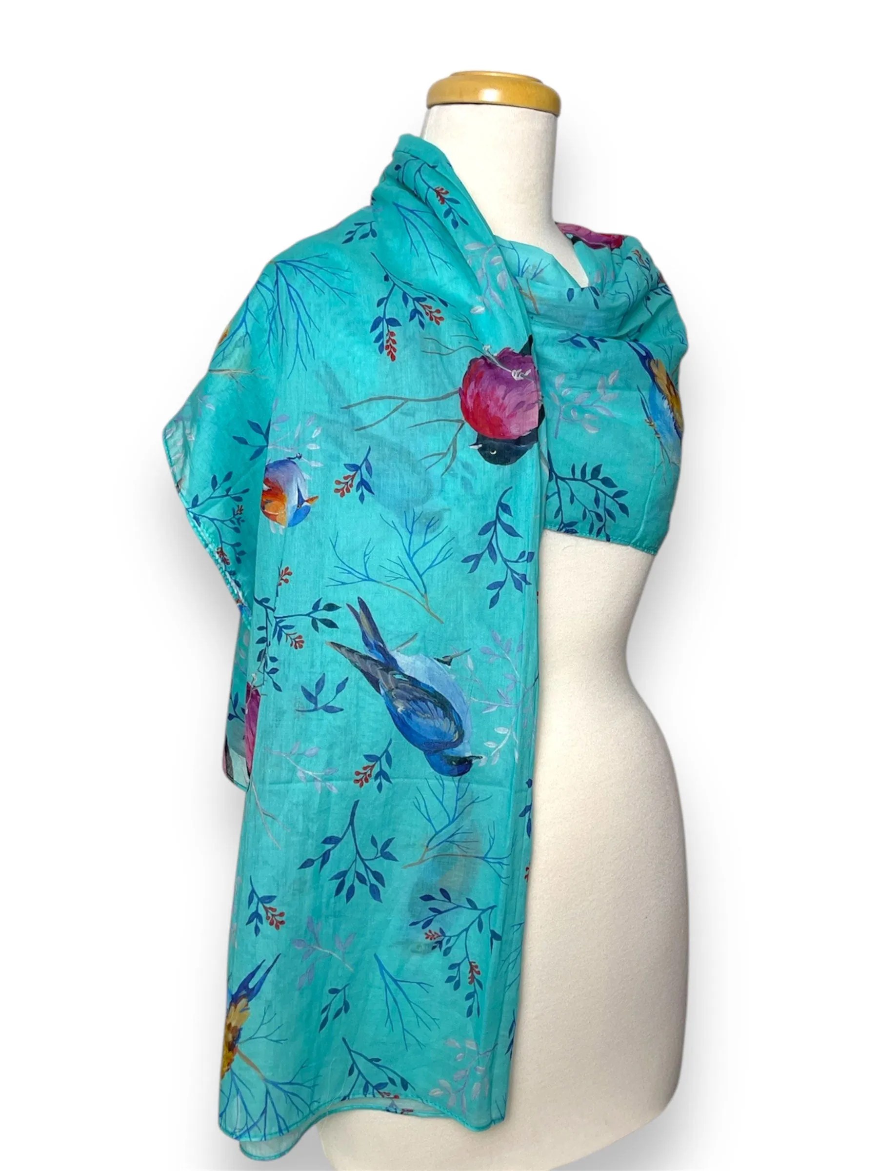 🦜 Turquoise Bird Scarf - Cotton - New!