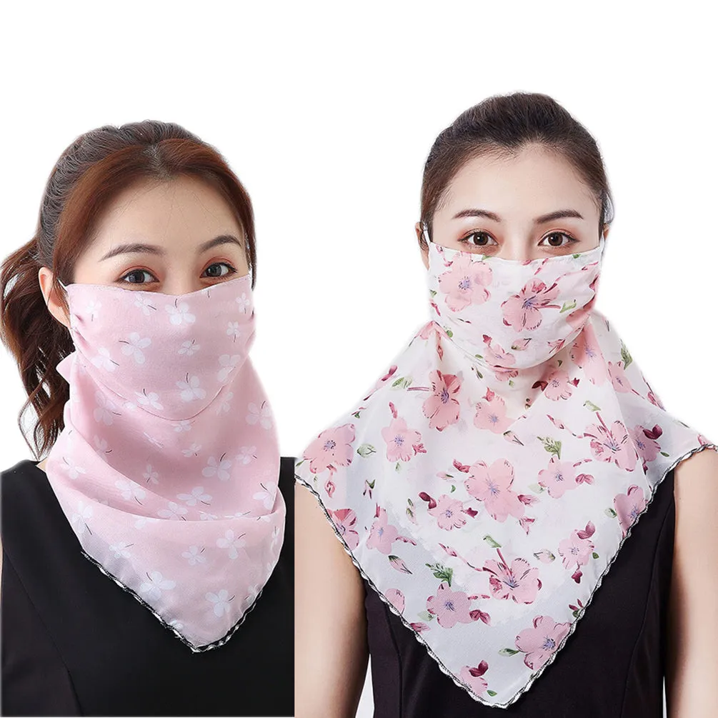 2 Pack of Women Sunscreen Chiffon Scarf Neck Gaiter Lightweight UV Protection Bandana Balaclava