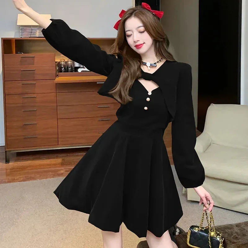 Amozae-2024 New Elegant Design Sensibility Tank Dress 2-piece Set Winter Fashionable Suit Jacket Tank Dress For Women