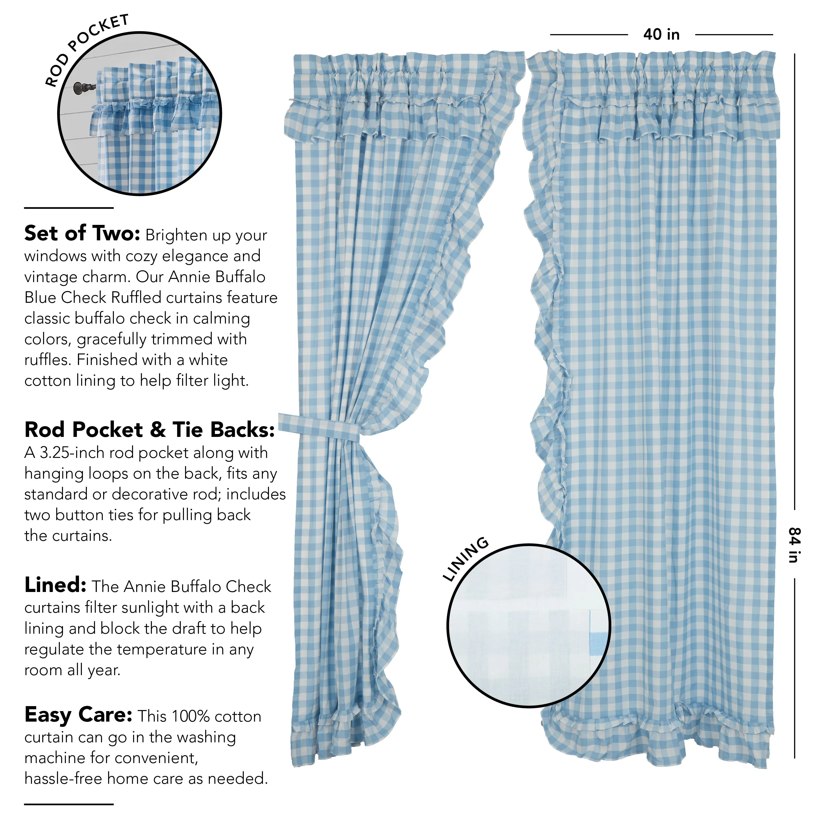 Annie Buffalo Blue Check Ruffled Panel Set of 2 84x40