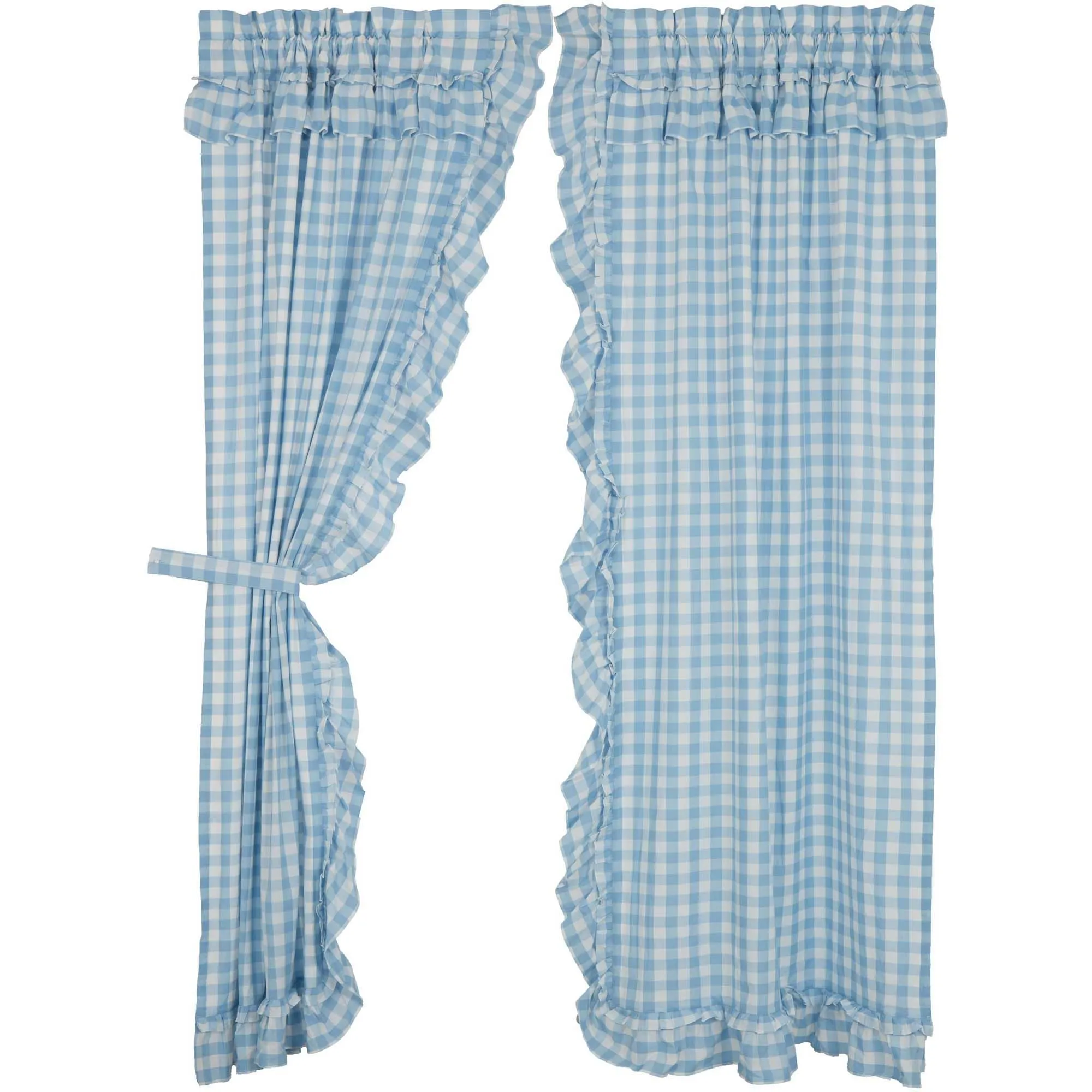 Annie Buffalo Blue Check Ruffled Panel Set of 2 84x40