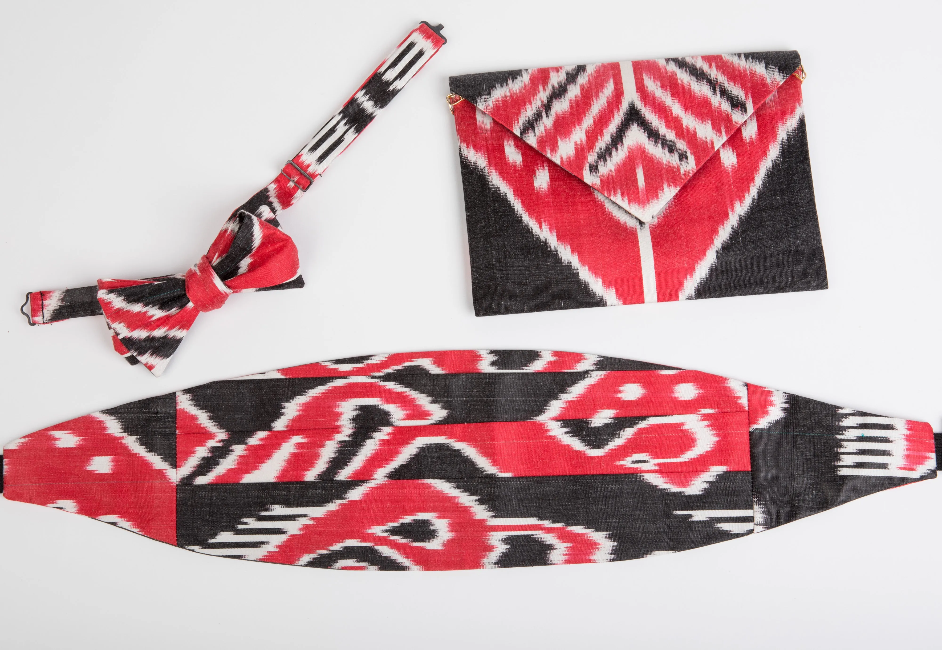 Athens Silk Ikat Cummerbund - Black, Red