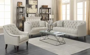 Avonlea 2-Piece Living Room Set | Beige Upholstered Tufted Sofa