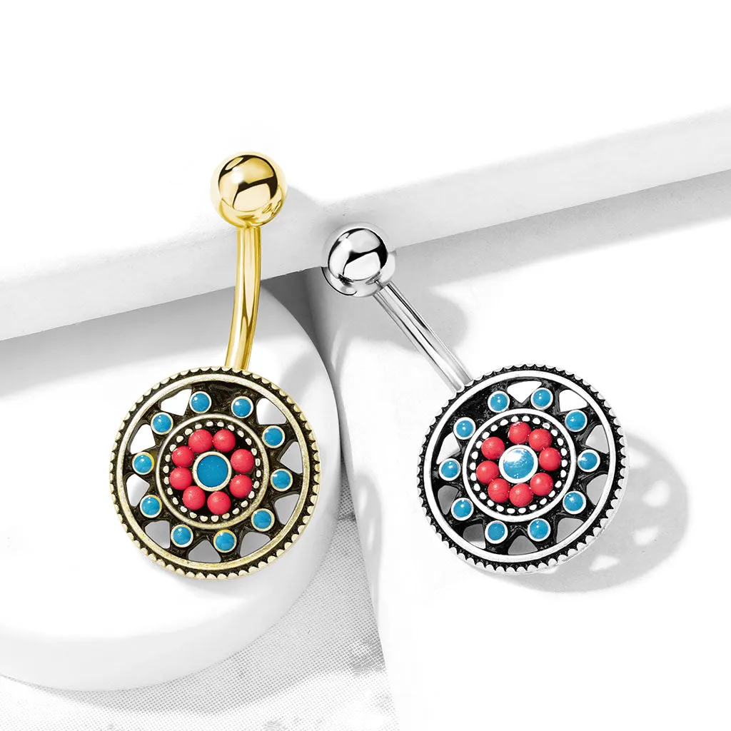 Aztec Sun Wheel Belly Bar