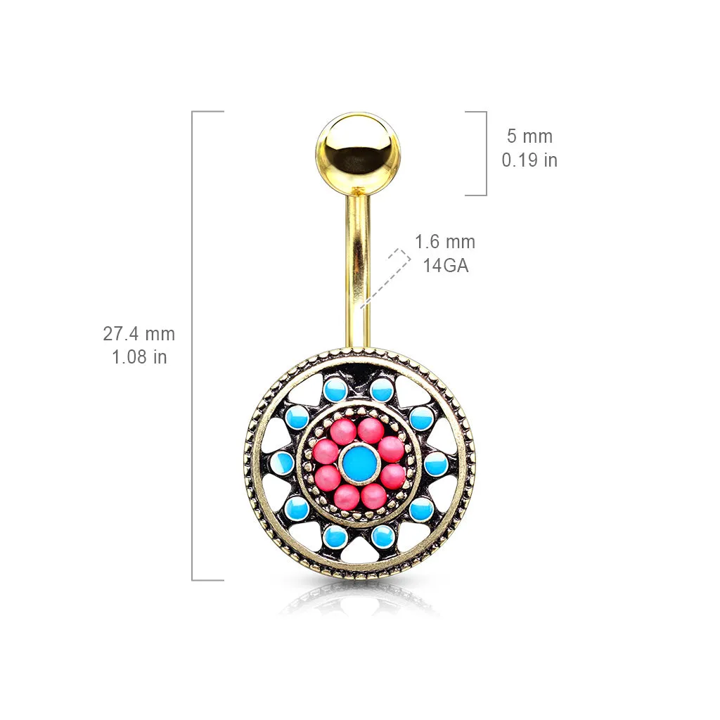 Aztec Sun Wheel Belly Bar