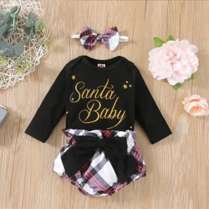 Baby Christmas | 2 & 3 Piece Sets - Black Santa Baby - White Plaid Bummie