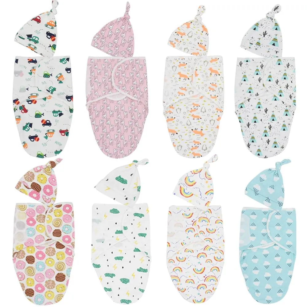 Baby Cotton Cocoon Swaddle Blanket  Cap Sleeping Sack Bedding