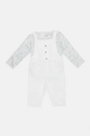 Baby White Plain Knitted Dungaree Set (2 Piece)