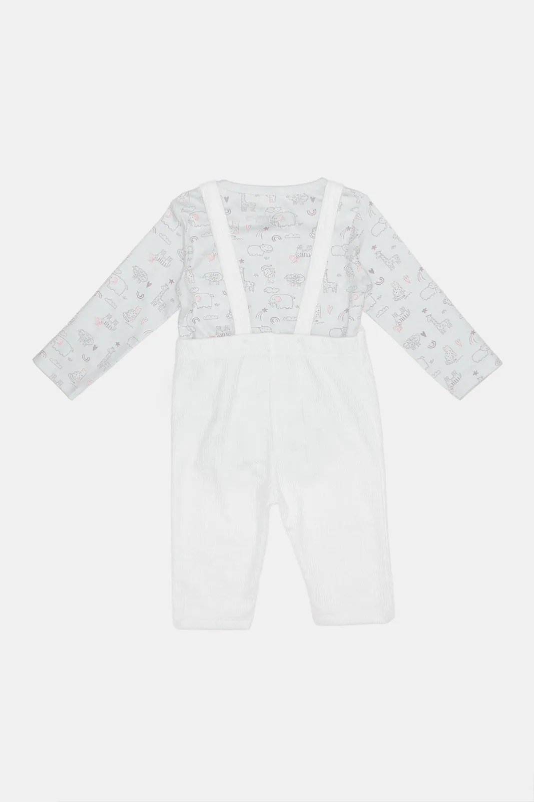 Baby White Plain Knitted Dungaree Set (2 Piece)