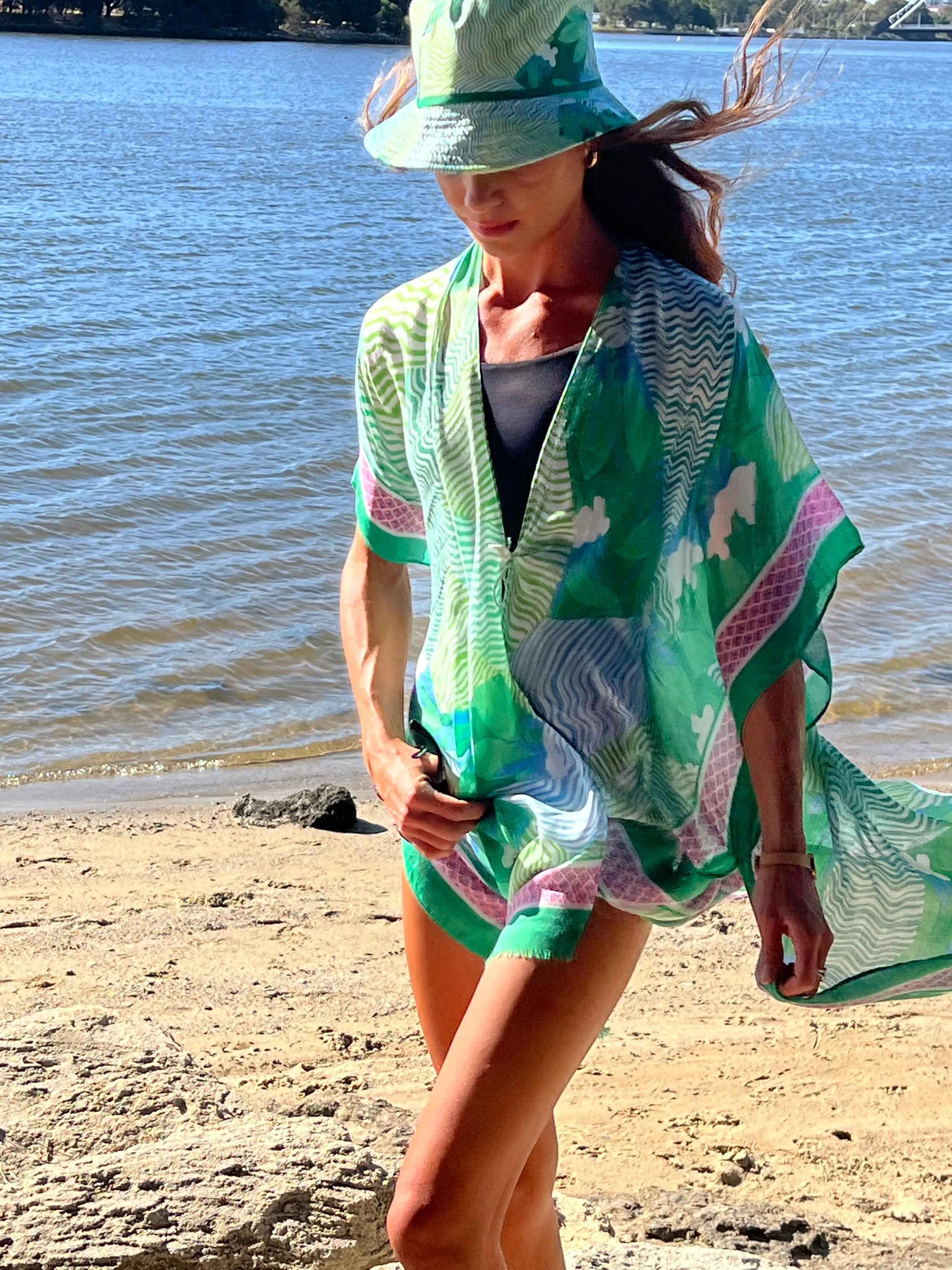 Beach Kimono and Bucket Hat Combo - Green