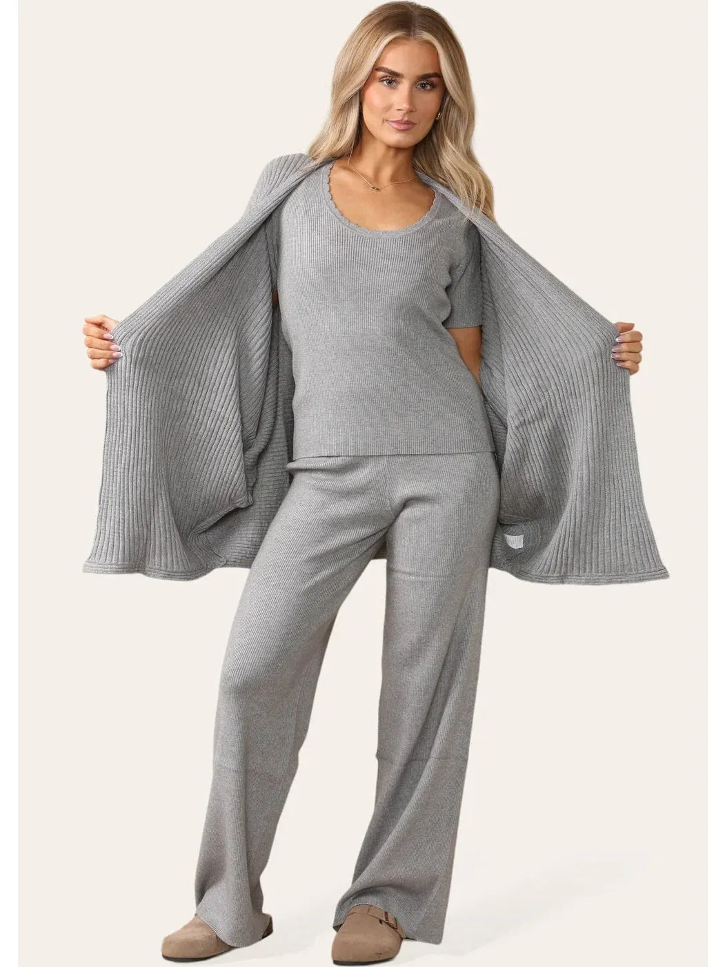 Beau Women's 3 Piece Soft Knit Loungewear Set