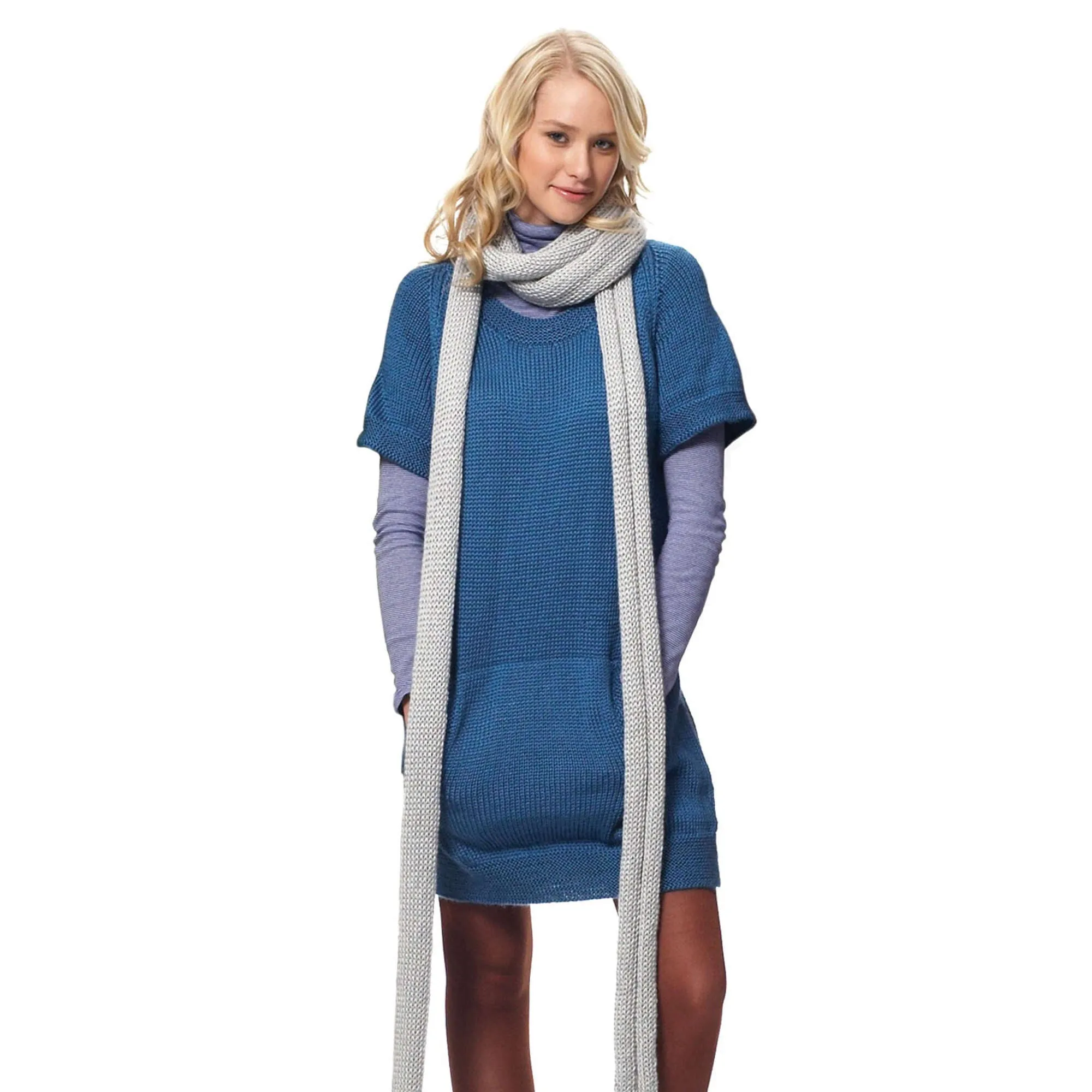 Bernat Knit Dress With Kangaroo Pockets & Scarf