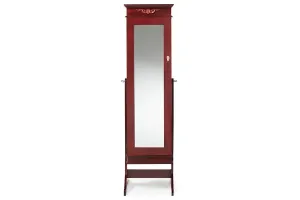 Bimini Brown Finish Wood Crown Molding Top Free Standing Full Length Cheval Mirror Jewelry Armoire