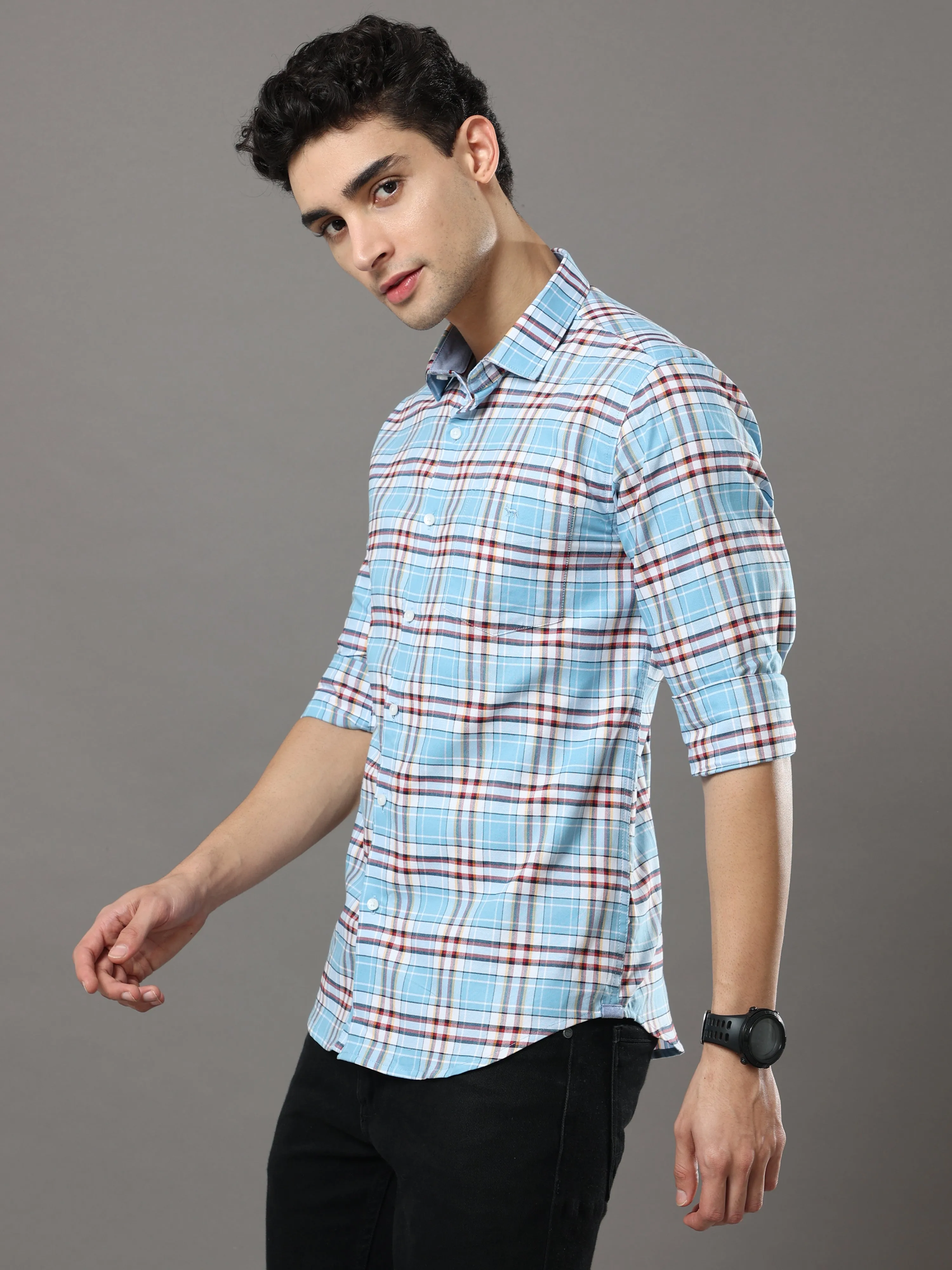 Blue And Red Checks Shirt