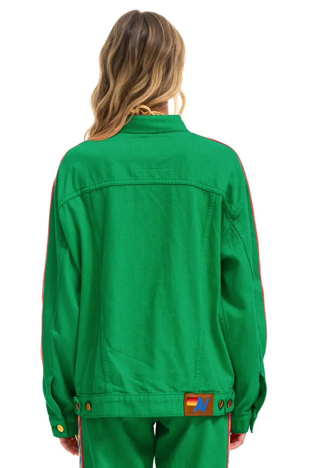 BOLT STRIPE OVERSIZED CONCERT DENIM JACKET - KELLY GREEN