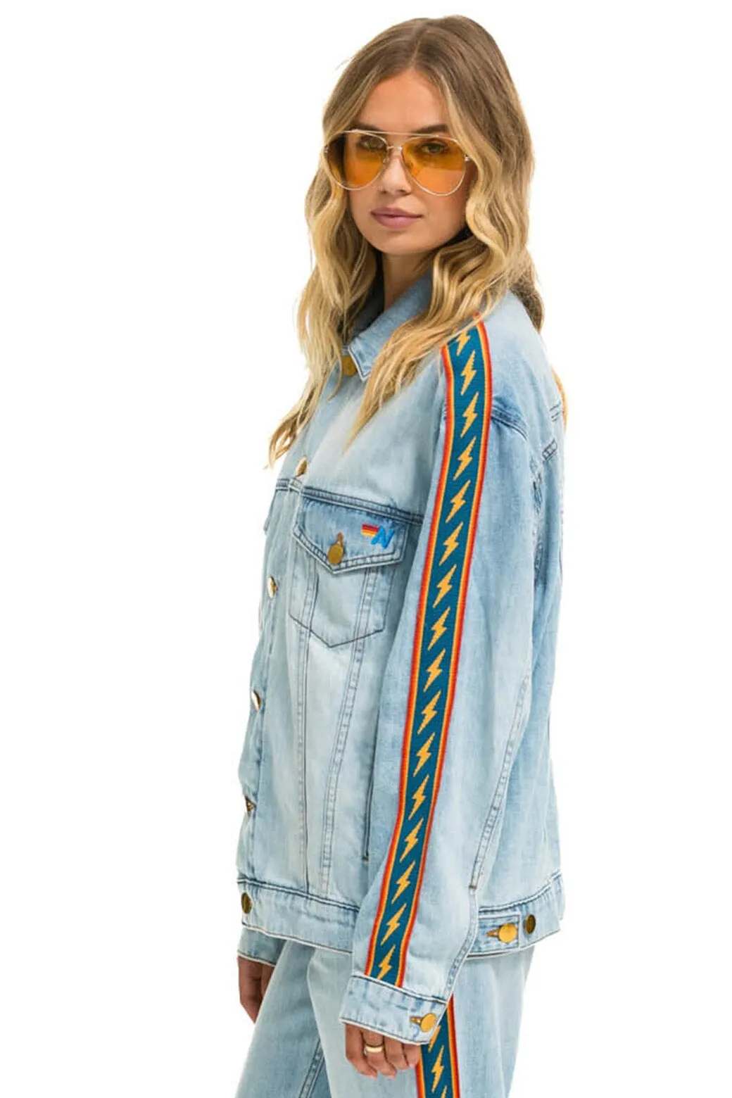 BOLT STRIPE OVERSIZED CONCERT DENIM JACKET - SUPER LIGHT