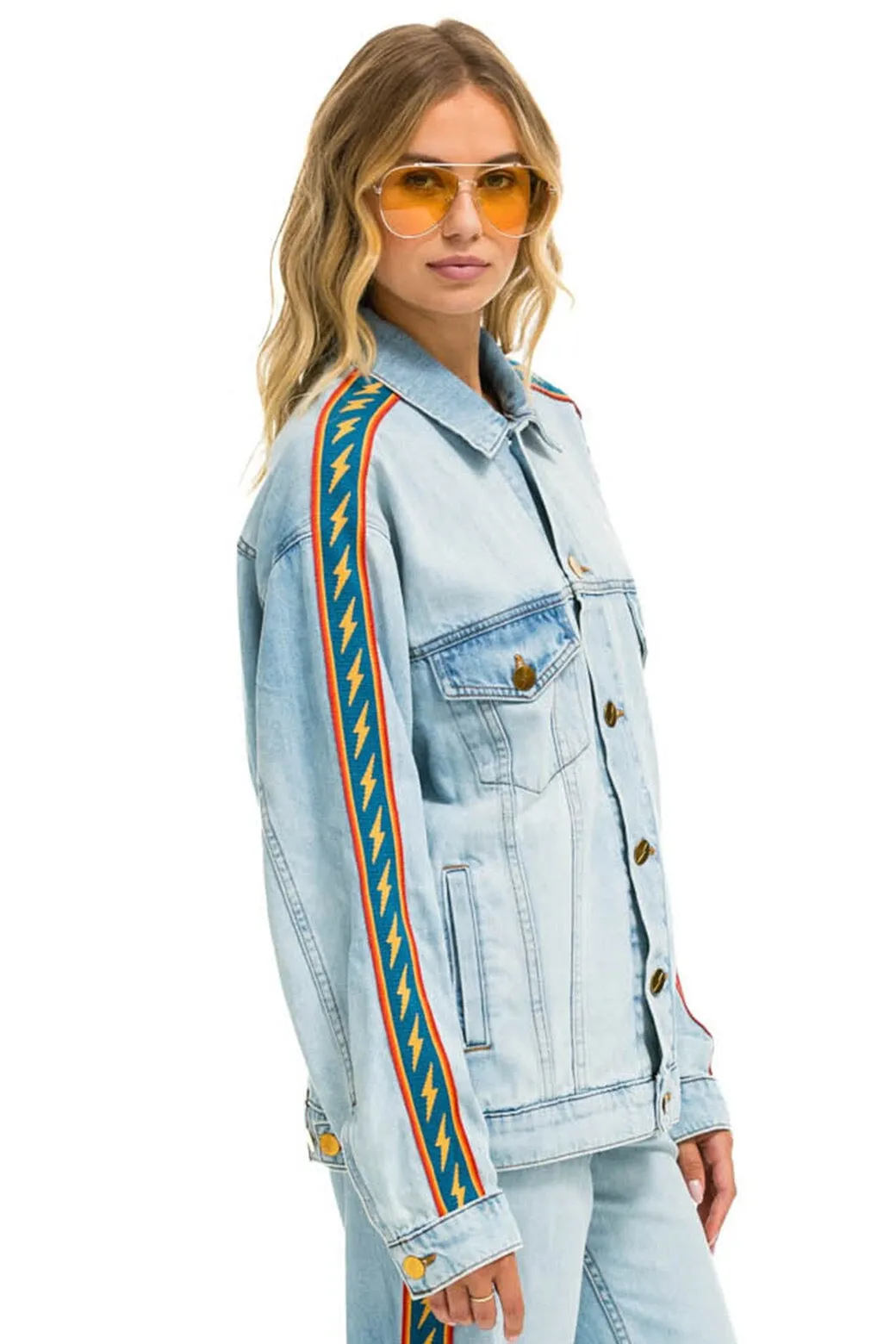 BOLT STRIPE OVERSIZED CONCERT DENIM JACKET - SUPER LIGHT