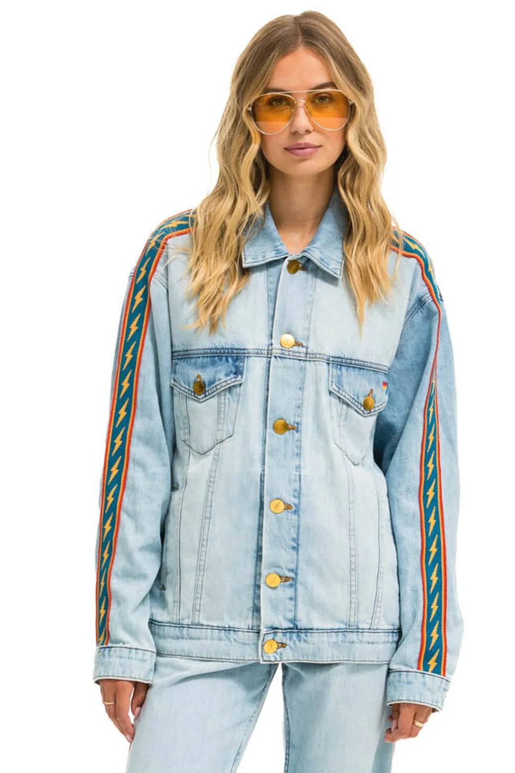 BOLT STRIPE OVERSIZED CONCERT DENIM JACKET - SUPER LIGHT