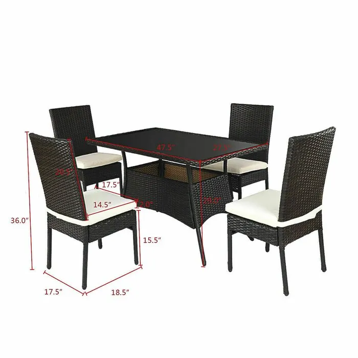 Bonucci Outdoor Patio Dining Set 4 Chairs and 1 Table (Dark Brown)