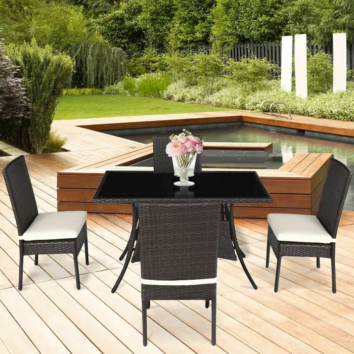 Bonucci Outdoor Patio Dining Set 4 Chairs and 1 Table (Dark Brown)