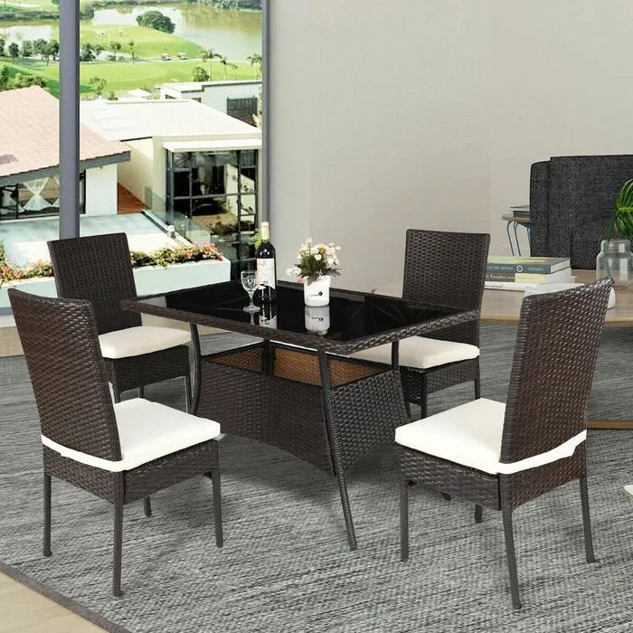 Bonucci Outdoor Patio Dining Set 4 Chairs and 1 Table (Dark Brown)