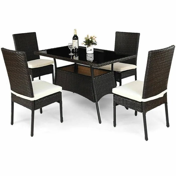 Bonucci Outdoor Patio Dining Set 4 Chairs and 1 Table (Dark Brown)