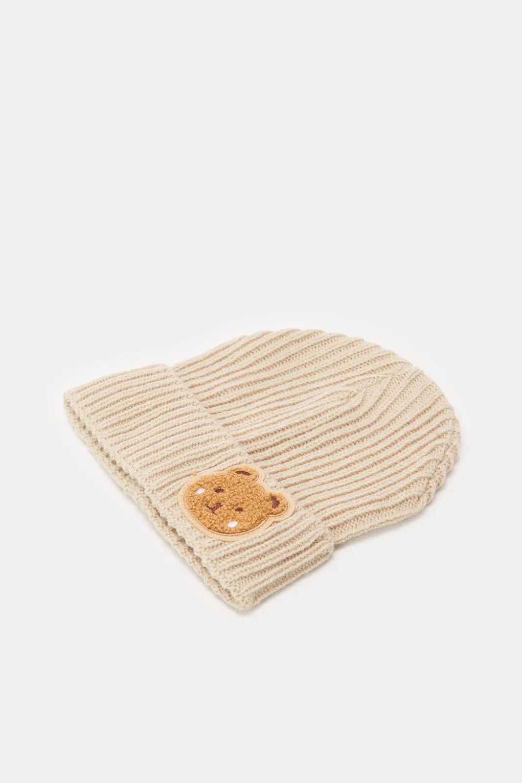 Boys Beige And Black Knitted Cap Set (2 Piece)