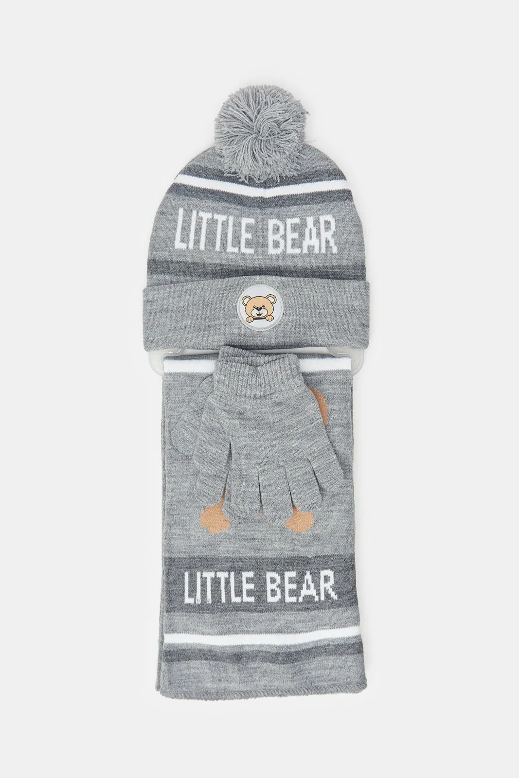 Boys Grey Character Knitted Cap Set (3 Piece)