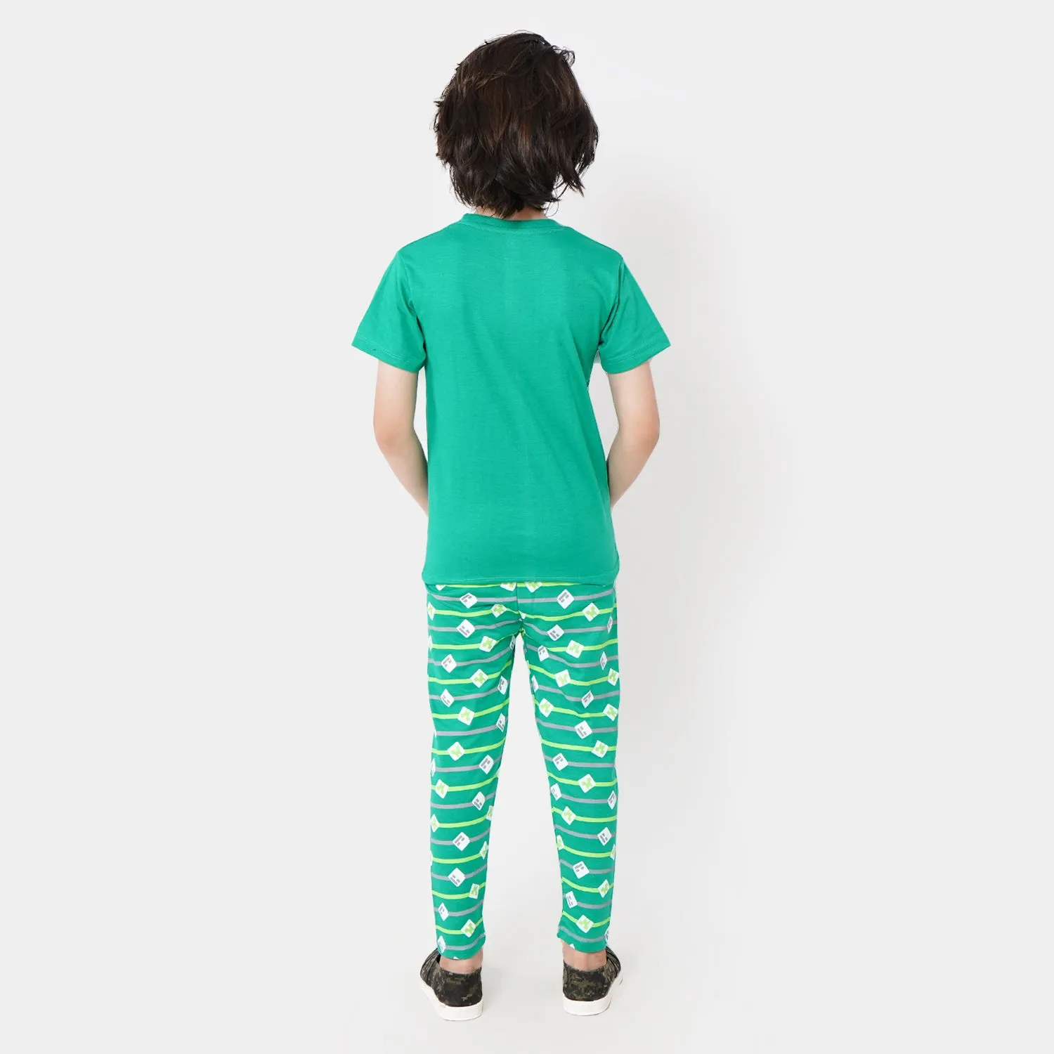 Boys Knitted Night Wear Suit- Holly Green