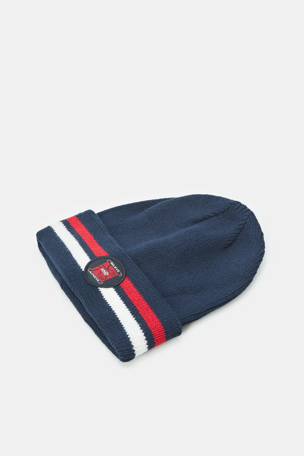 Boys Navy Stripe Knitted Cap