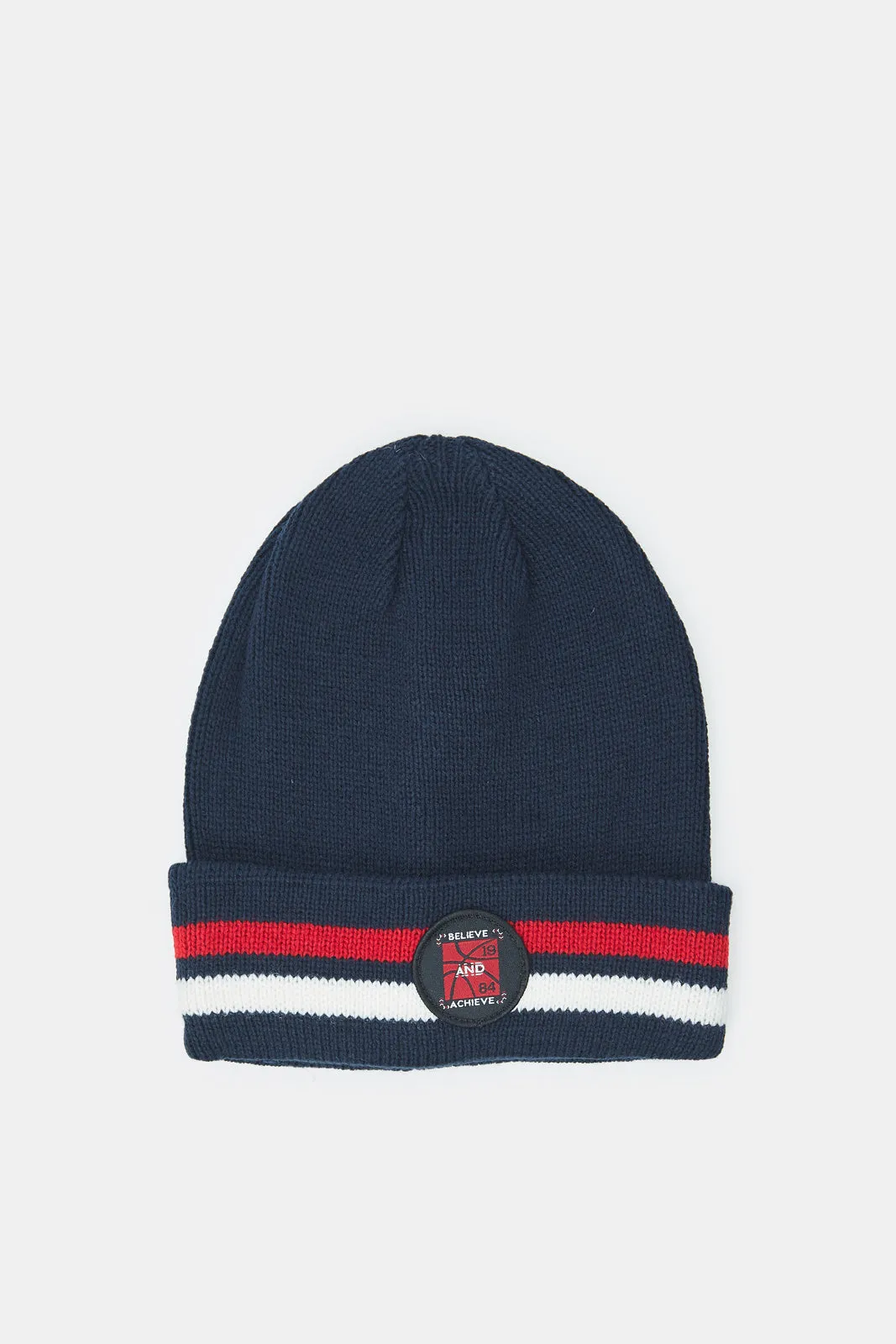 Boys Navy Stripe Knitted Cap