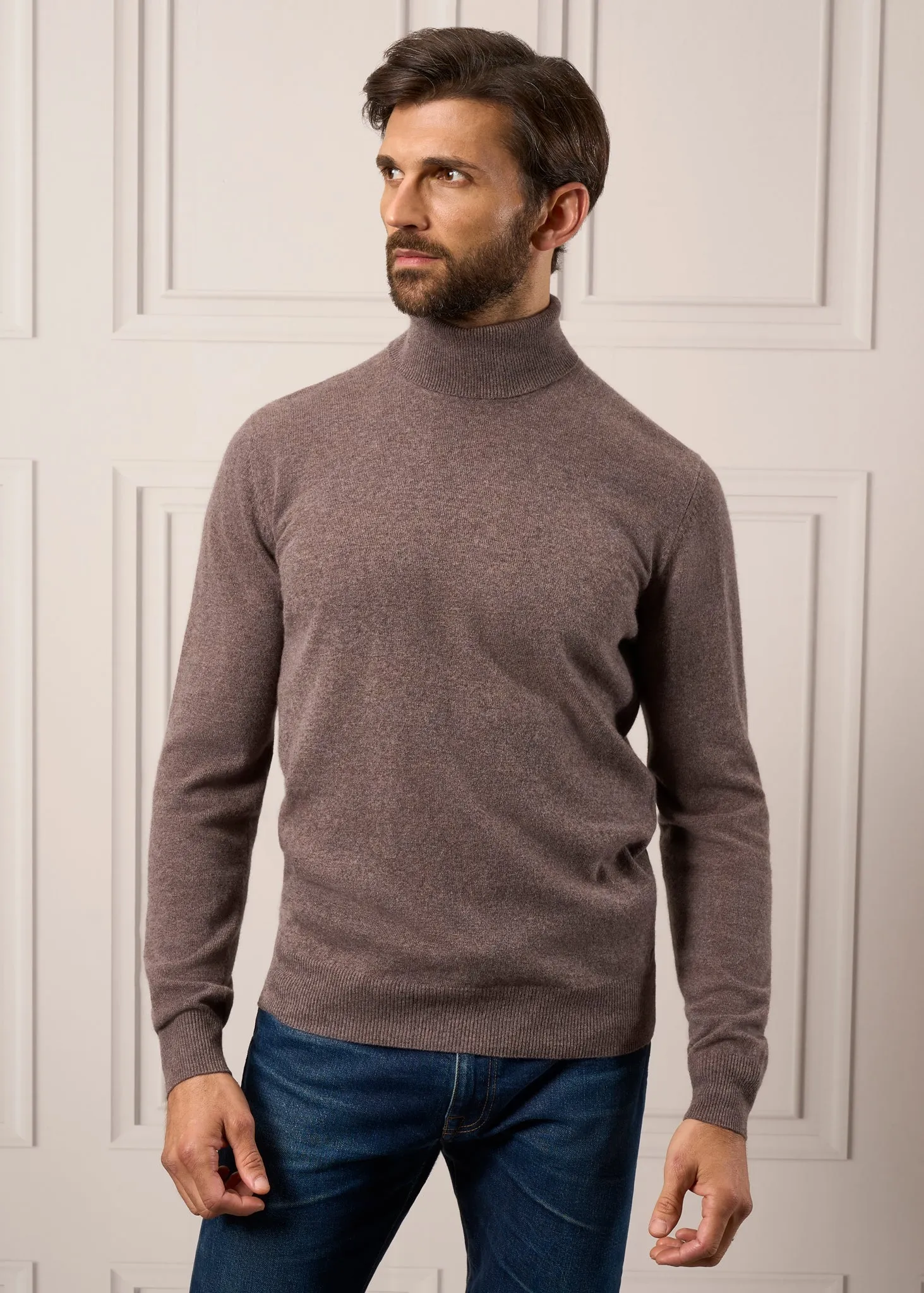 Bunbury Geelong Wool Roll Neck Jumper in Teak - Regular Fit