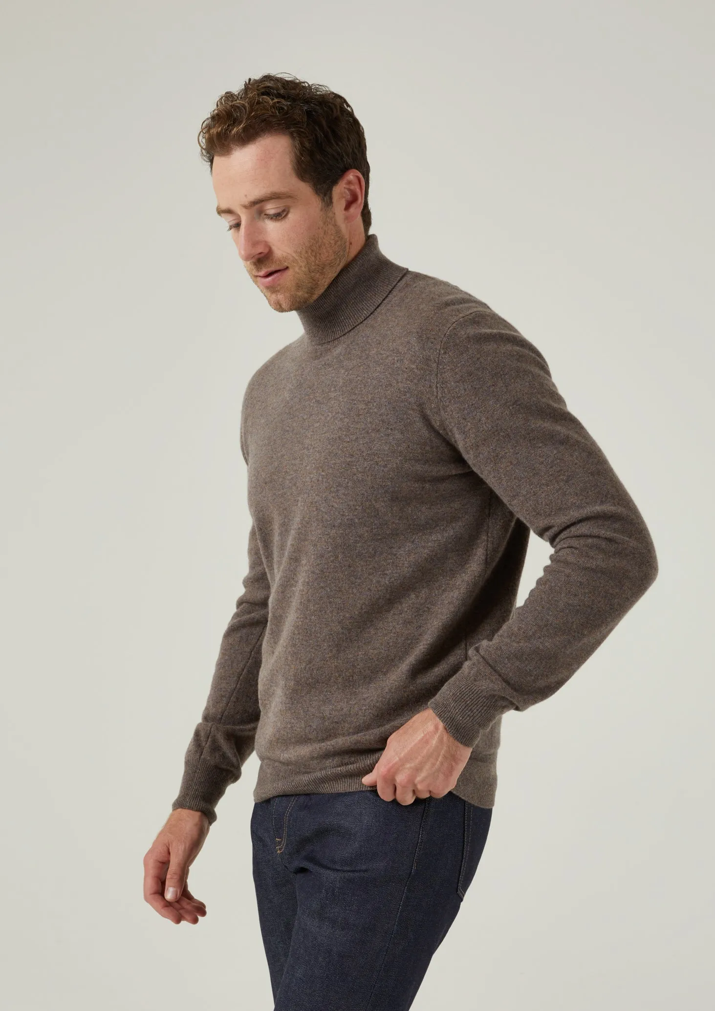 Bunbury Geelong Wool Roll Neck Jumper in Teak - Regular Fit