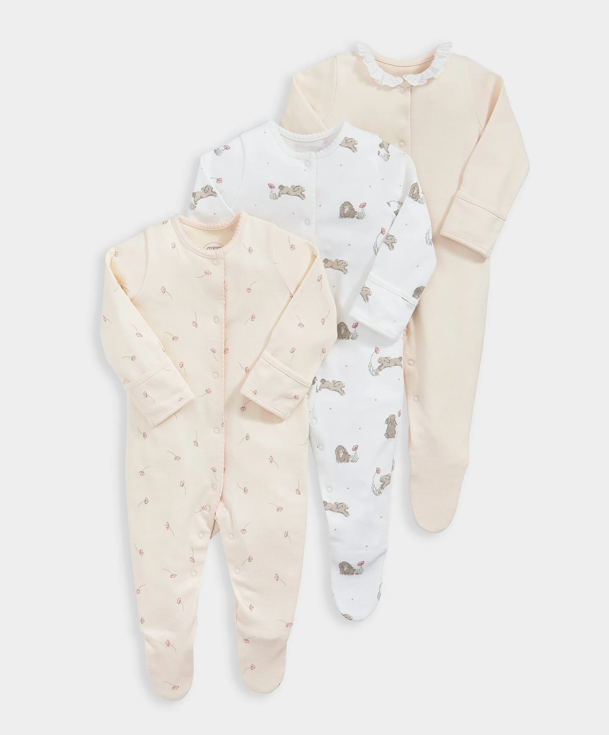 Bunny Floral Sleepsuits (Set of 3)