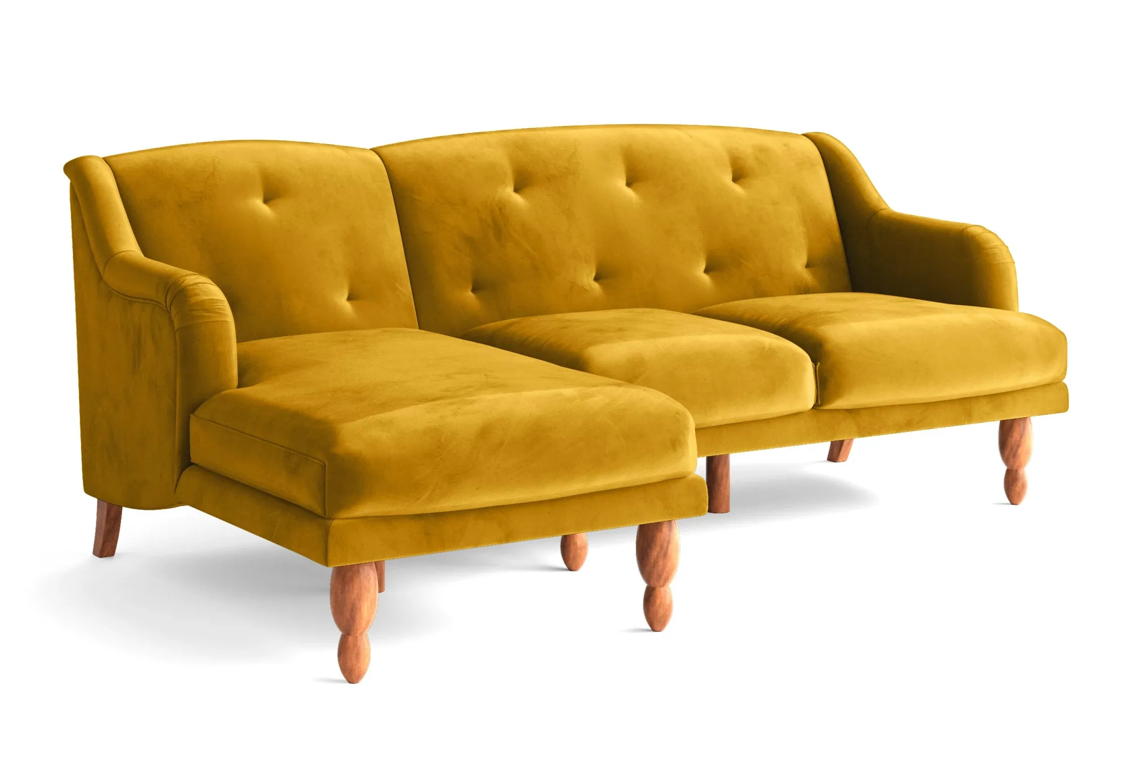 Burlington 3 Seater Left Hand Facing Chaise Lounge Corner Sofa Yellow Velvet