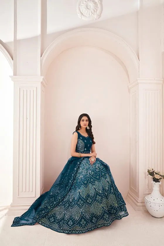 Captivating Blue Embroidered Lehenga Choli Set - Perfect for Parties