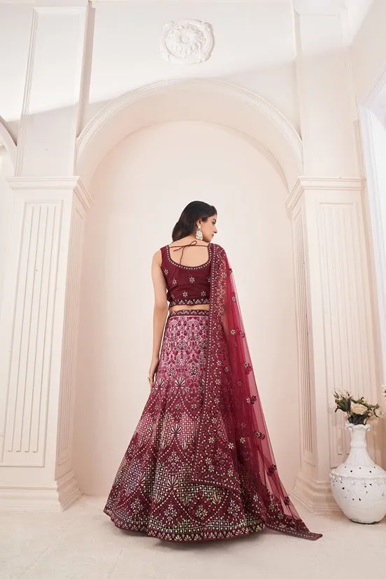 Captivating Maroon Embroidered Lehenga Choli Set - Perfect for Parties