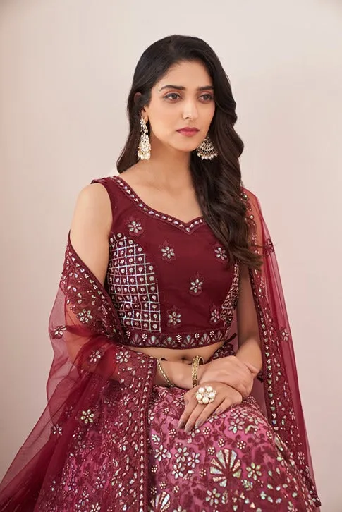 Captivating Maroon Embroidered Lehenga Choli Set - Perfect for Parties