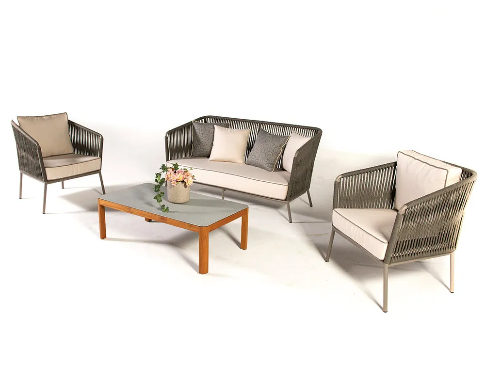 Ciro Outdoor Sofa Set 2 Seater , 2 Single seater and 1 Center Table (Dark Grey   Beige) Braided & Rope