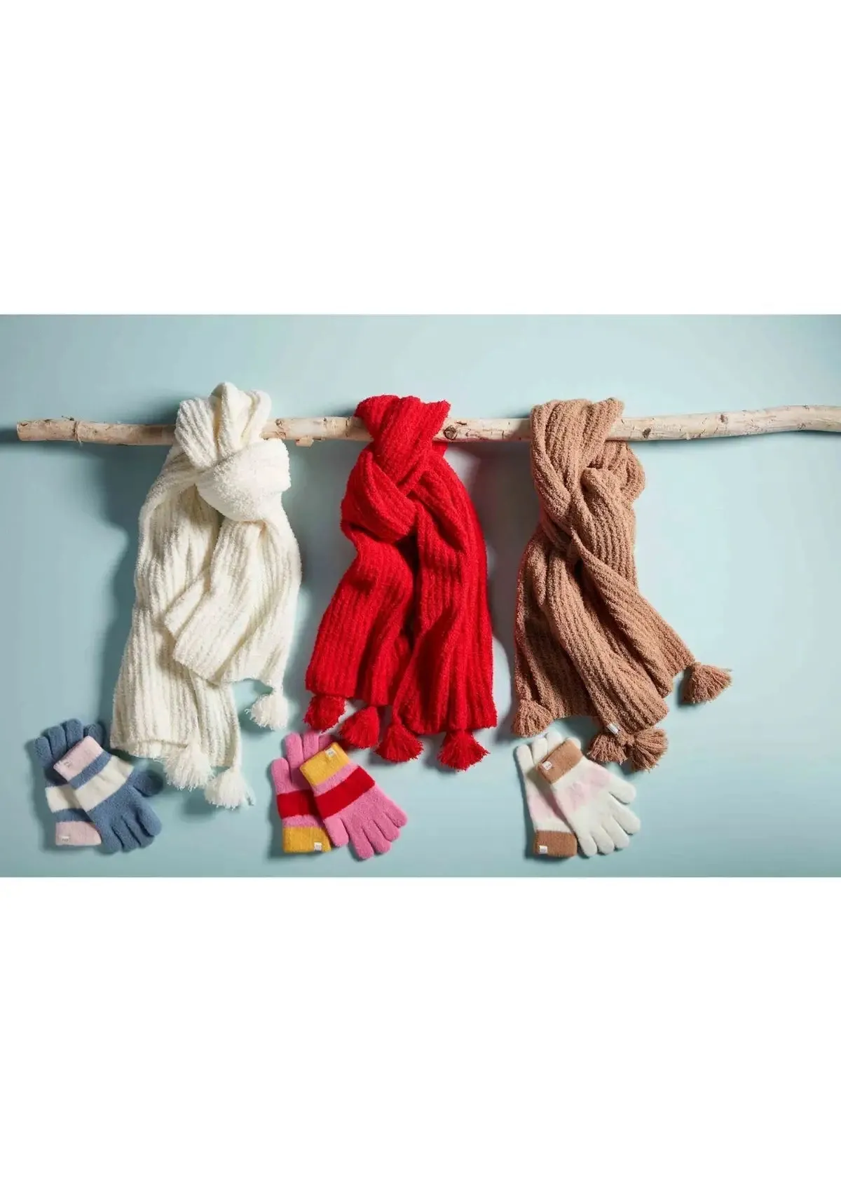 Colorblock Glove And Scarf - Camel