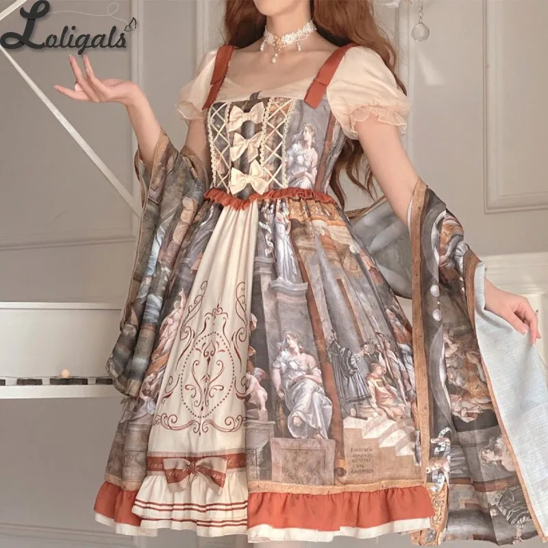 Constantine Painting ~ Royal Lolita Dress Elegant Short Sleeve Midi Party Dress by YLF