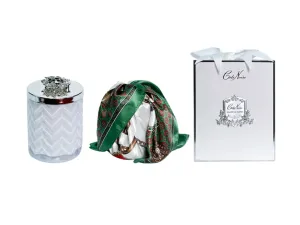 Cote Noire White & Silver Herringbone Candle with Scarf and Jewel Brooch - Belle Epoque