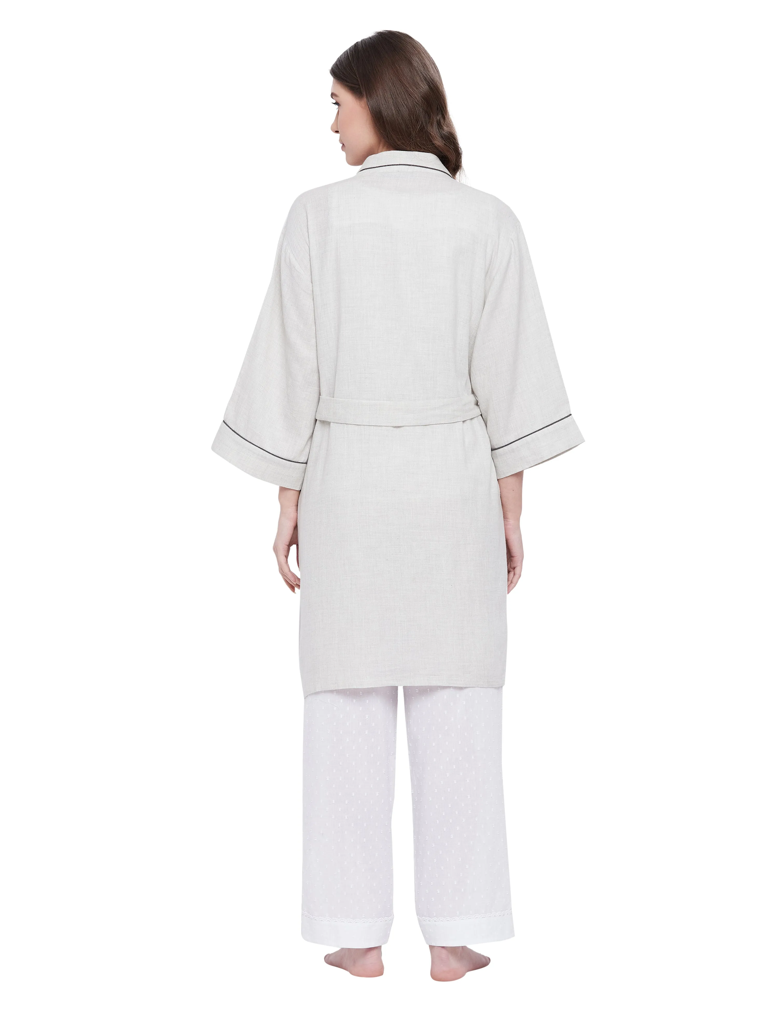 Cotton Melange Robe Top Pyjama Set of 3