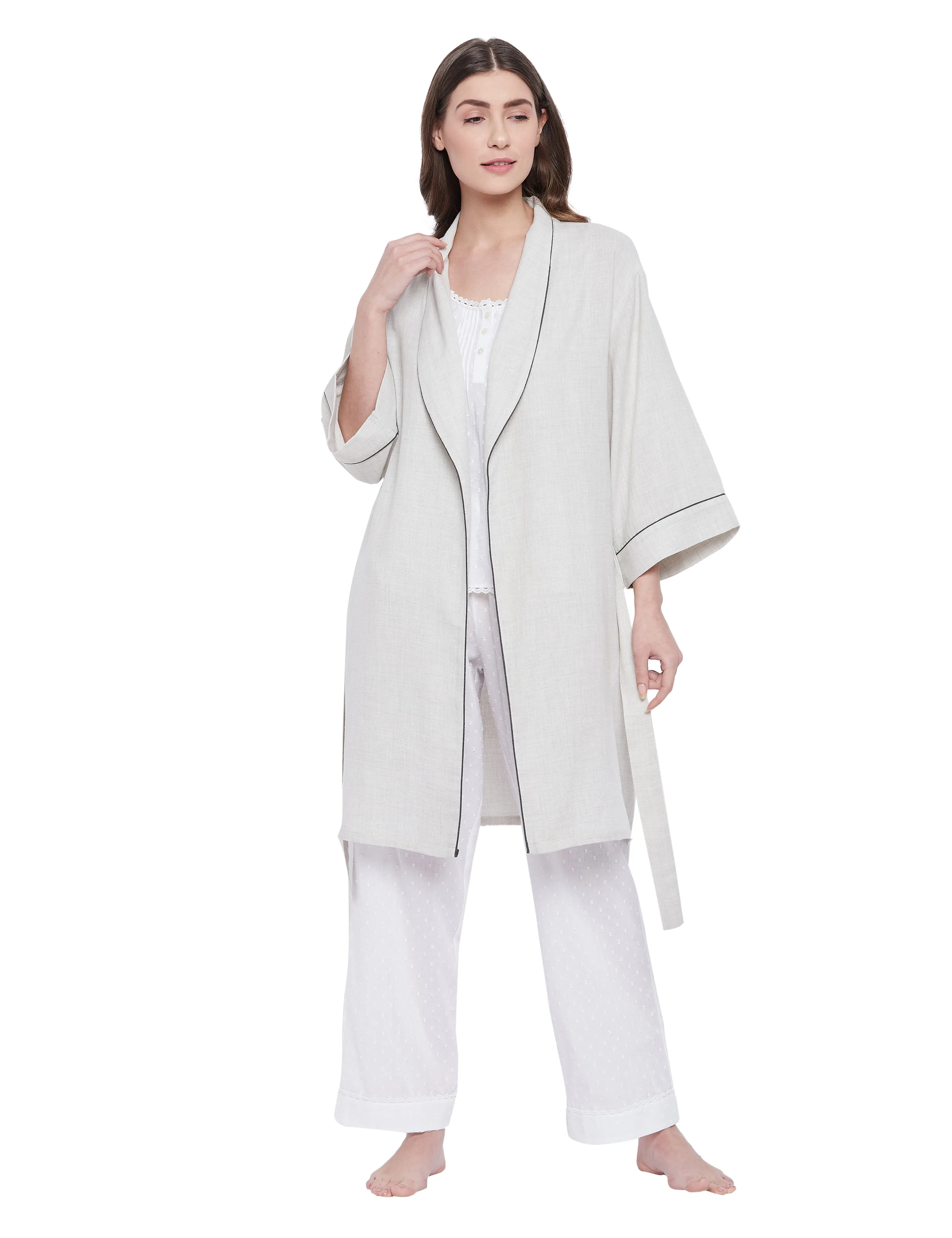 Cotton Melange Robe Top Pyjama Set of 3