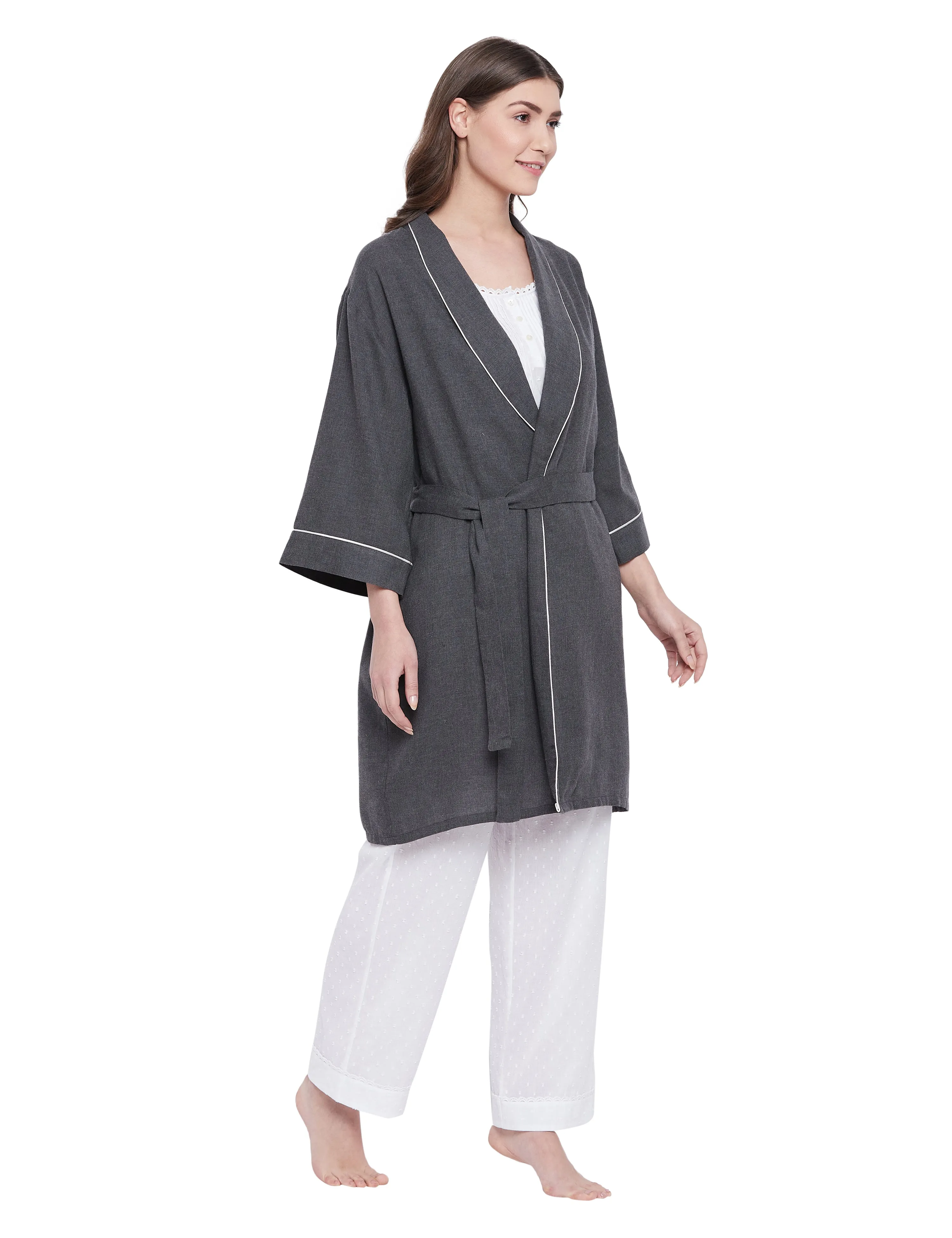 Cotton Melange Robe Top Pyjama Set of 3