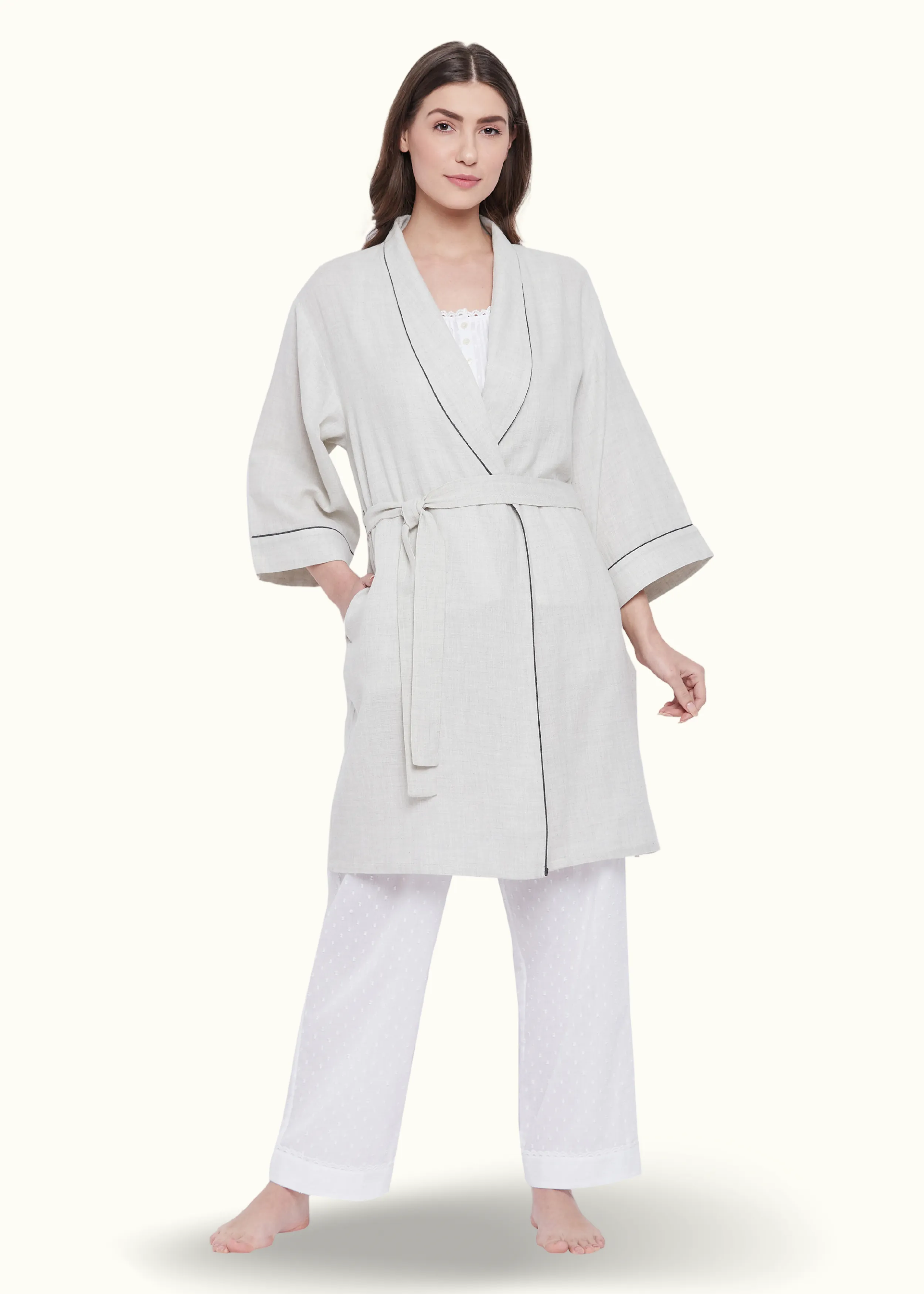 Cotton Melange Robe Top Pyjama Set of 3