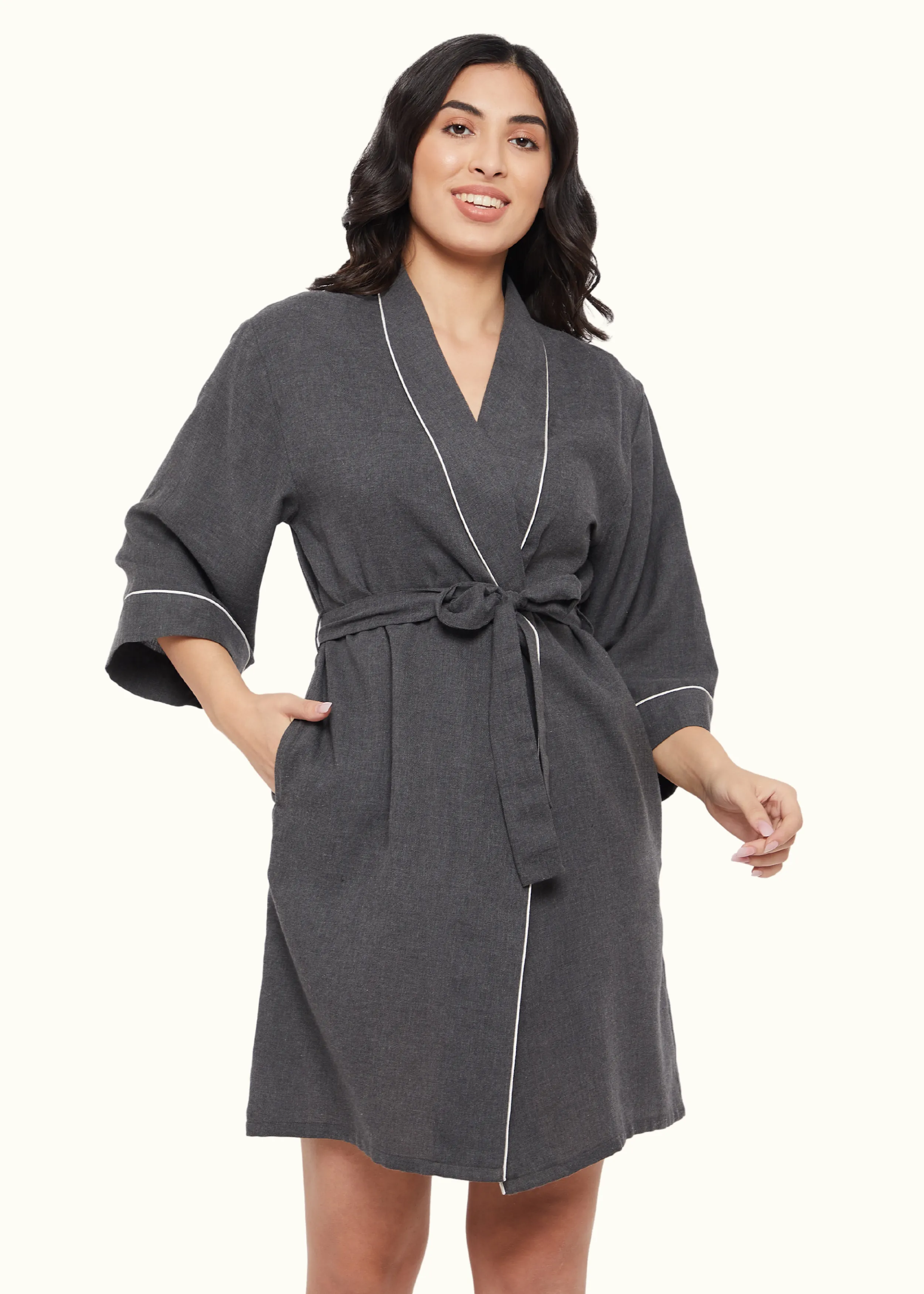 Cotton Melange Robe Top Pyjama Set of 3