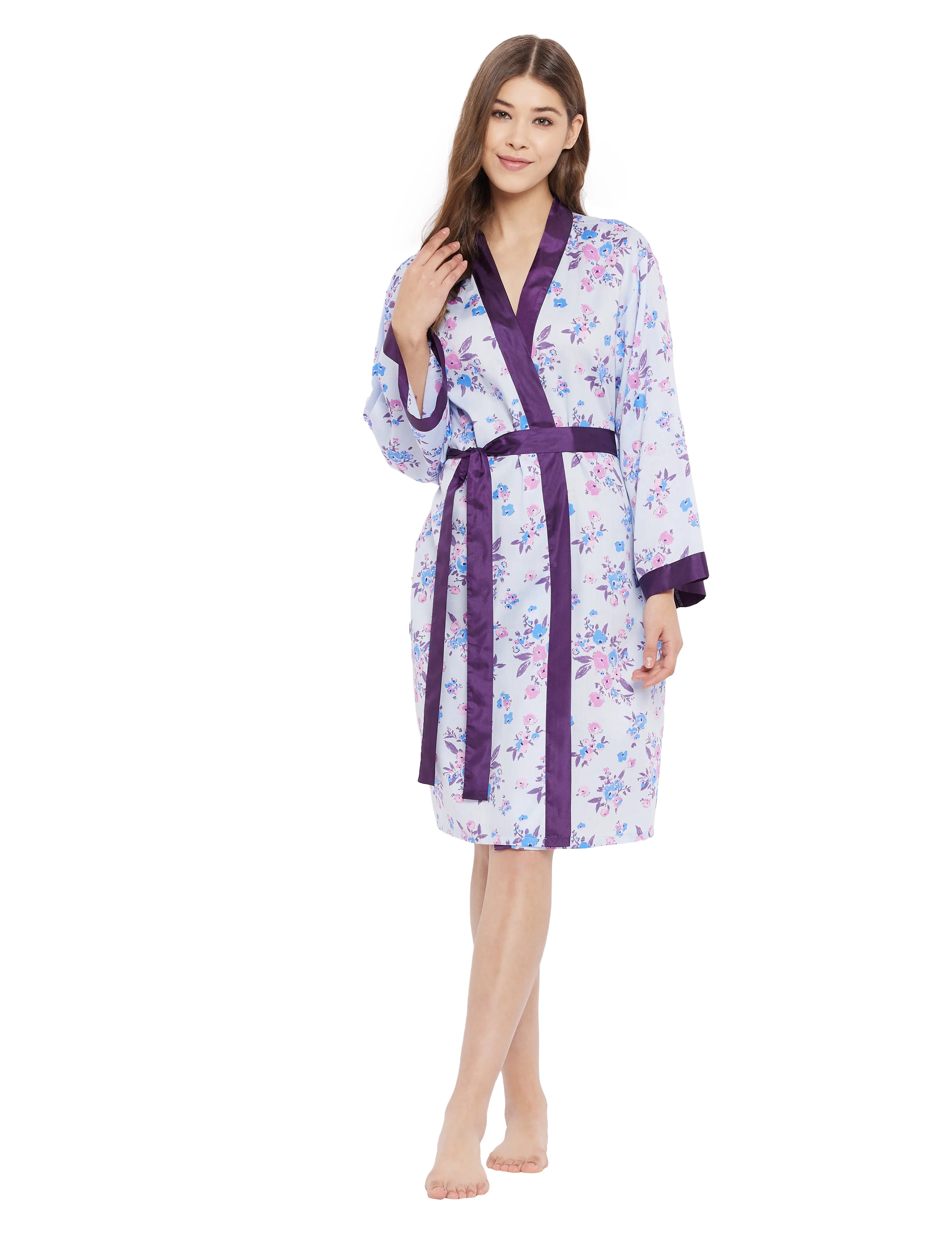 Cotton Satin Printed Robe Top Pyjama Set of 3