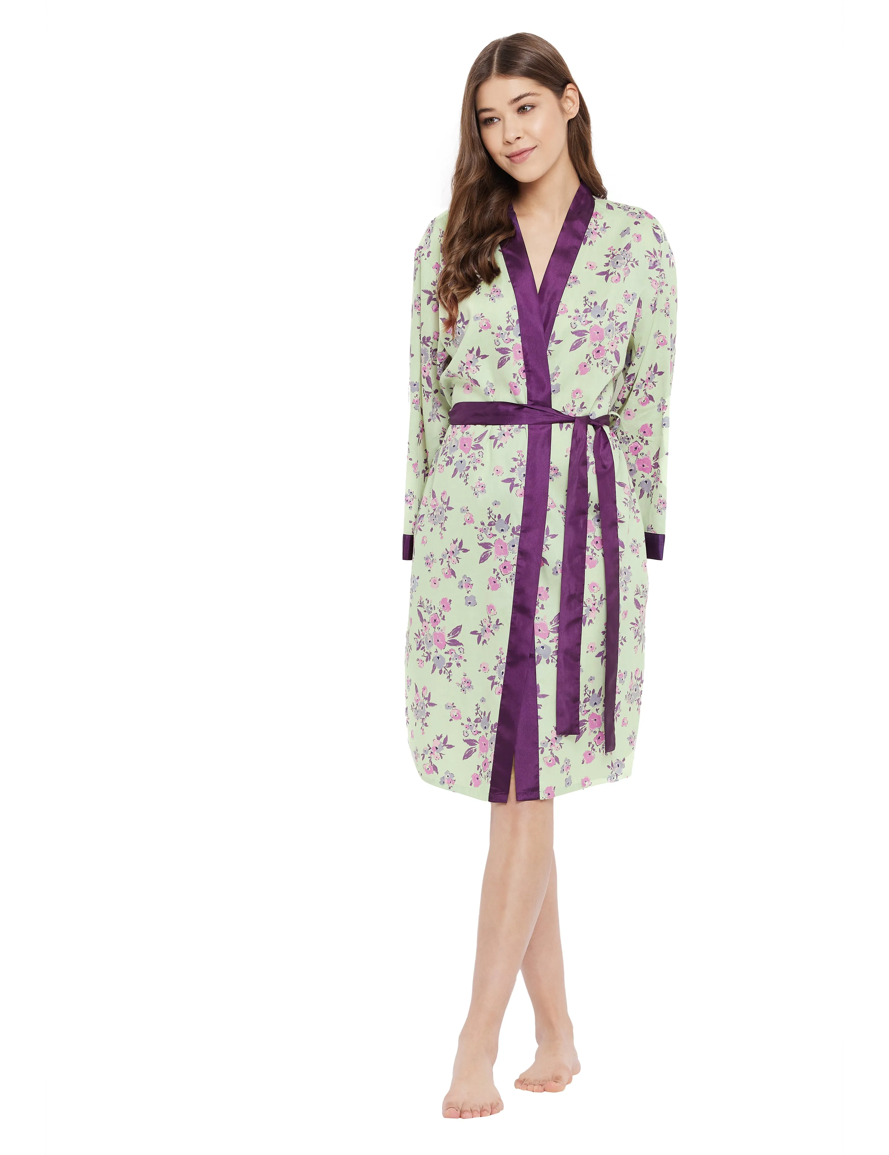 Cotton Satin Printed Robe Top Pyjama Set of 3