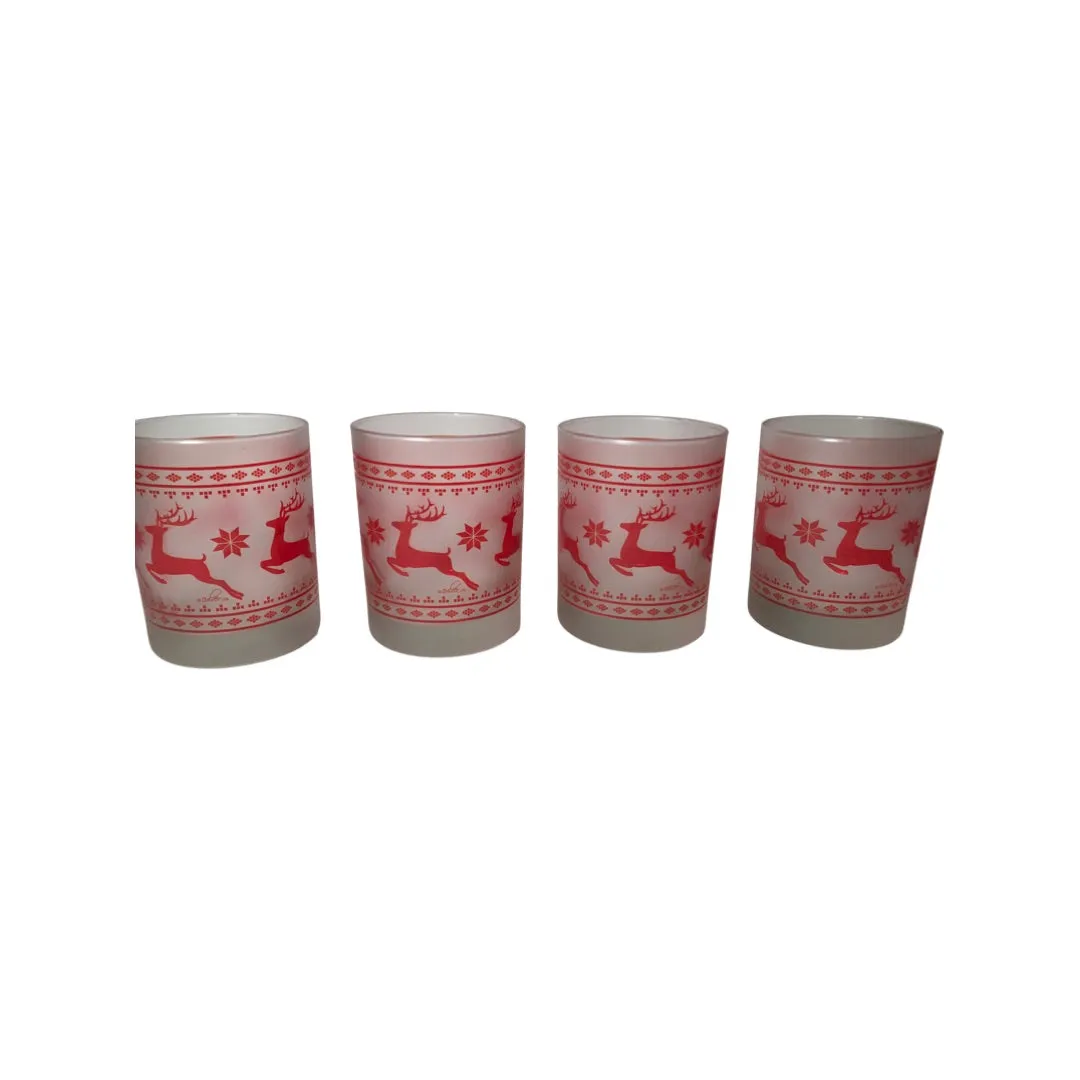 Culver Signed Mid-Century Red Christmas Sweater Double Old Fashion Glasses (Set of 4)